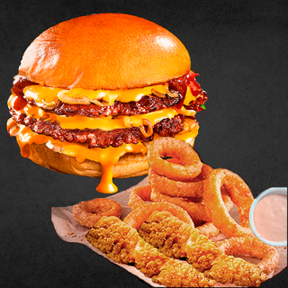 Smash Burguer x2 + Onion rings e Muzzarela sticks