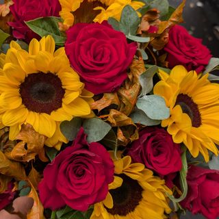 Bouquet di Rose rosse e  e girasoli S