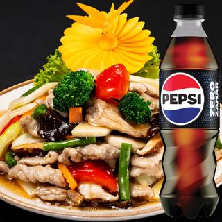 Meniu porc cu legume, orez + Pepsi