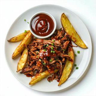 Patate a spicchi con pulled pork e salsa barbecue