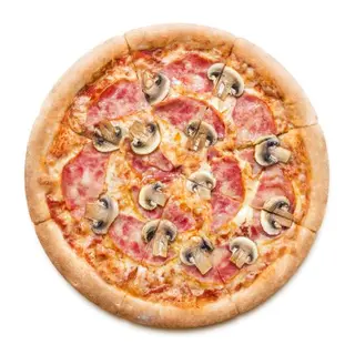 11. Pizza de queso, jamón York, champiñones y espárragos