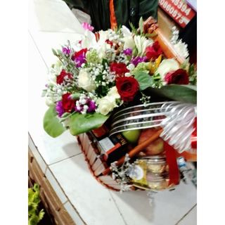 Basket Of Flowers Wines, Chocolate And Fruit