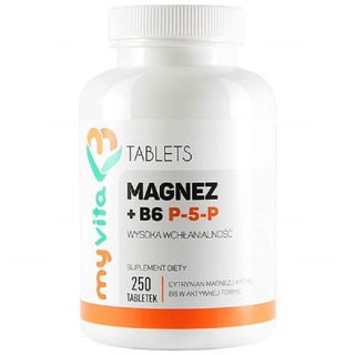 Magnez cytrynian magnezu + B6 P-5-P w aktywnej formie 250 tabletek MyVita
