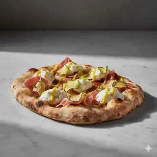 Crudo alla barese, stracciatella, chips di zucchine e ketchup di datterino giallo