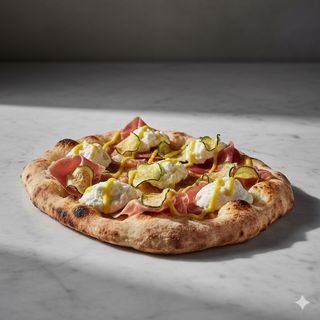 Crudo alla barese, stracciatella, chips di zucchine e ketchup di datterino giallo