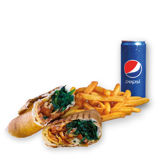 Rollo Kebab Szpinak (średnie), frytki, Pepsi 0.33l