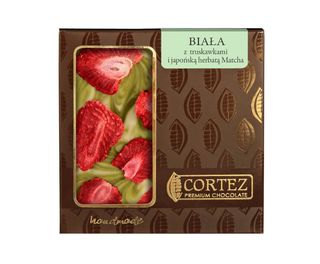 CZEKOLADA BIAŁA Z TRUSKAWKAMI I HERBATĄ MATCHA 85G
