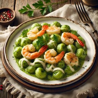 Zeleni Domaći njoki s kozicama i mozarellom