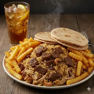 beef + pilau + chapati + soda