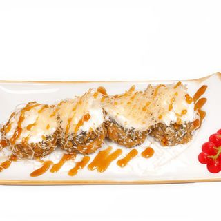 168.Tempura samon,queso con fedeo frito