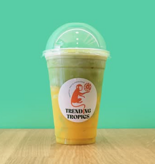 Iced mango matcha latte
