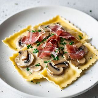 Ravioli Mushroom, Cream And Parma Ham