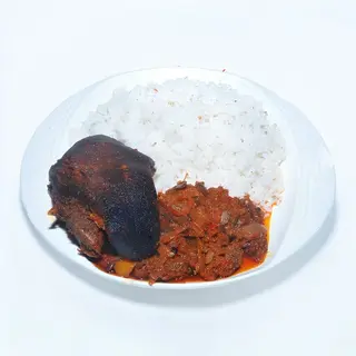Ofada Rice With Ofada Stew & Goat Meat