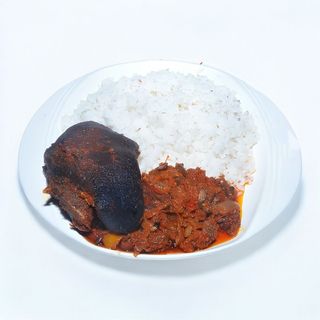 Ofada Rice With Ofada Stew & Goat Meat