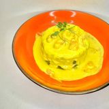 Zucchini pancakes with shrimps&salmon