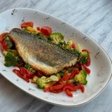 Seabass fillet with cooked vegetables