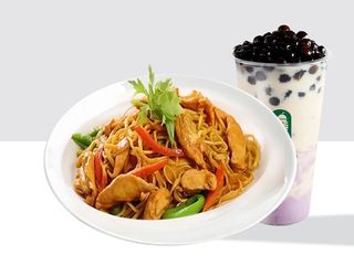 Fried Noodles with Chicken & Milk tea/Boba/Matcha