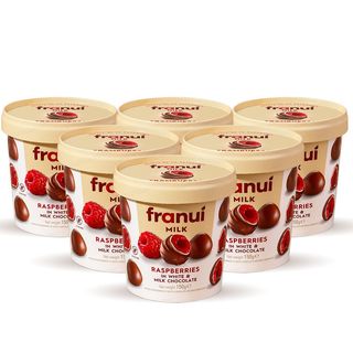 6x ფრანუი: ჟოლო ამოვლებული რძიან და თეთრ შოკოლადში; 150 გრამი