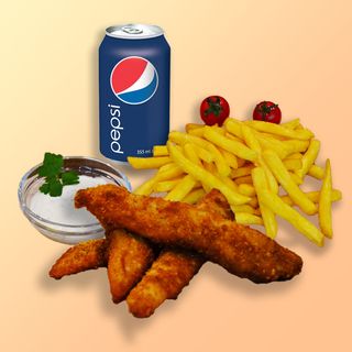 Cripsy wings, fries si Pepsi