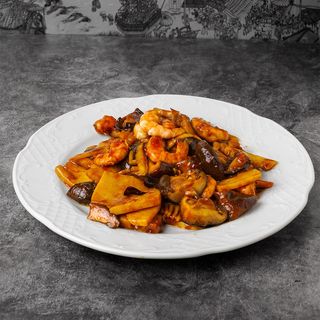 gambas con bambú y setas chinas