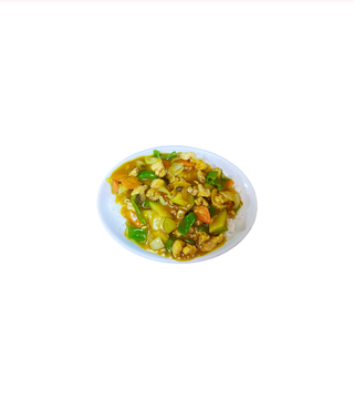 Arroz blanco con pollo al curry