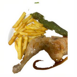 70. Muslo De Pollo Asado Con Patatas Fritas