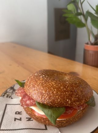 Bagel caprese salami