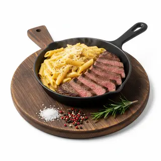 Filetto di manzo con penne 4 formaggi