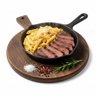 Filetto di manzo con penne 4 formaggi