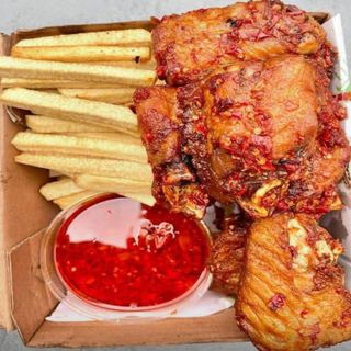 Yam Fries, Dodo,Peppered Goat Meat