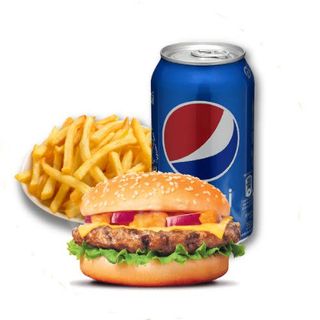 Hamburguesa De Ternera Con Patatas Y Refresco