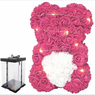  Miś różyczkowy Walentynkowy różowy z białym serduszkiem