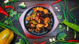 Острые креветки с древесными грибами (400г)