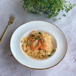 Rižoto sa kremom od šargarepe i grilovanim gamborima