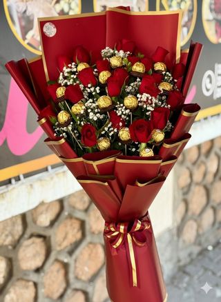 Bouqeut Rouge Avec Chocolat