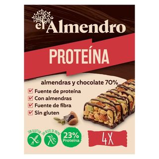 Barra rica en proteínas con sabor a chocolate El Almendro 4 X 35 g.