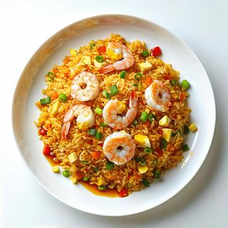 302.. Riso con gamberi e curry