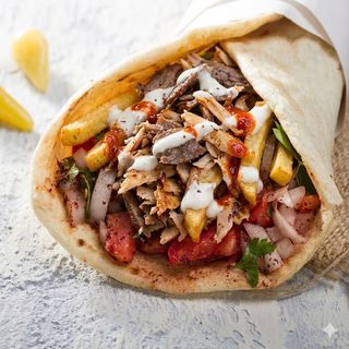 Carne, patatine, salse piadina