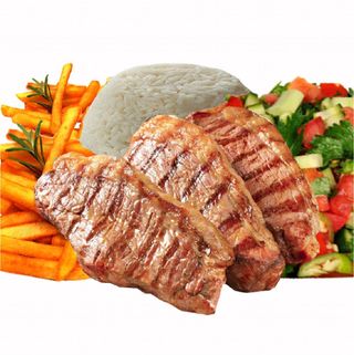 Picanha, arroz, e batata frita