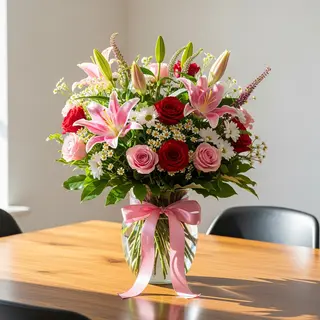12 Roses - Composition En Vase Rose Et Rouge