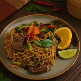 Wok noodle pad bami khi mao