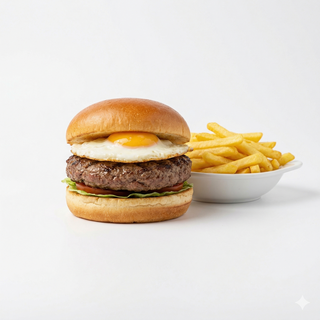 Hamburguesa con Huevo y Patatas