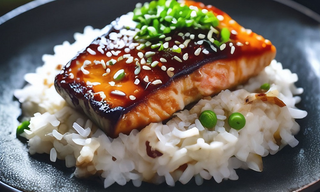 ორაგულის სტეიკი გარნირით (ბრინჯი ბოსტნეულით)