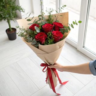 Bouquet Rustique - 6 Roses Rouges