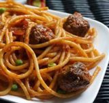 Jollof spaghetti and beef 