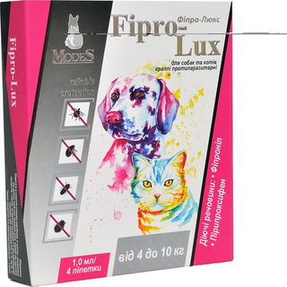 Краплі Фіпро-Люкс протипаразитарні для собак та котів 4 -10 кг., 1 піпетка