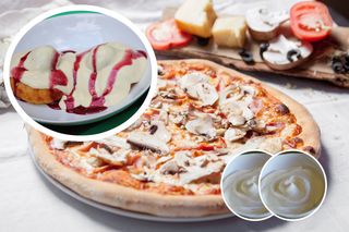 Pizza Prosciutto Funghi + Sos Usturoi si Sos Rosii + Papanasi 