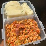 Boiled yam and egg sauce 