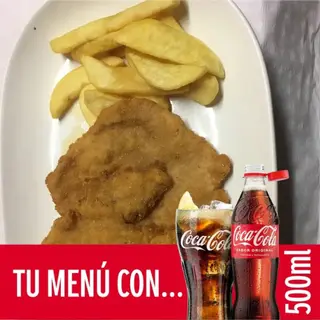 Escalope con patatas fritas y Coca-Cola  BOTE