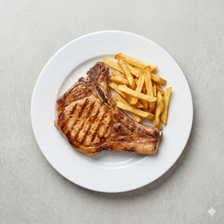 Chuletón de cerdo a la plancha con patata frita